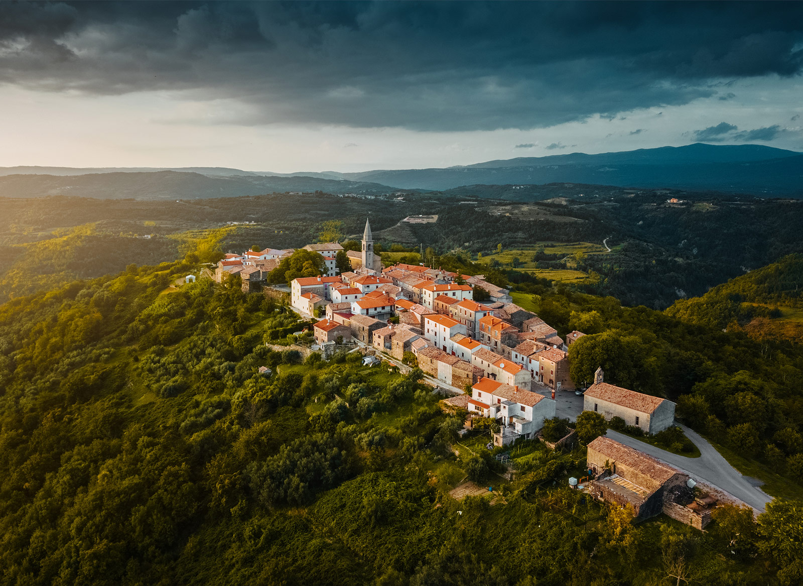 Istrian hilltop village at sunset